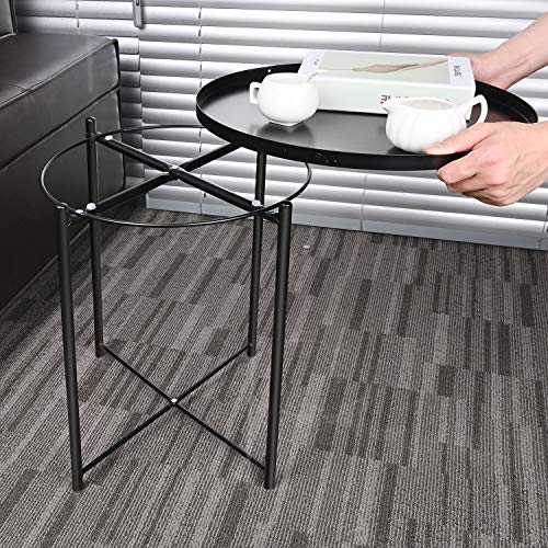 Yesker Side Table, End Table Metal Small Table Indoor Outdoor & Snack Bedside Table Sofa Side Snack Table Accent Coffee Table Living Room Bedroom Balcony 1 Layer (Black)