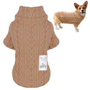 konunus knitted small dog sweater warm dog jumper coat puppy winter clothes for dogs cats, khaki