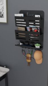 beyond decor key holder & mail shelf- wall organizer rack for keys, letters, bills, phones - perfect for entryway, kitchen (matte black, love lives here)