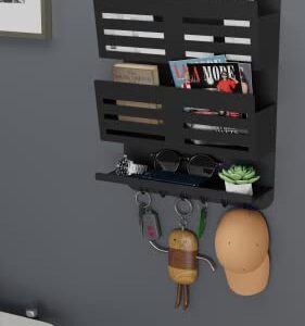 Beyond Decor Key Holder & Mail Shelf- Wall Organizer Rack for Keys, Letters, Bills, Phones - Perfect for Entryway, Kitchen (Matte Black, Love Lives Here)