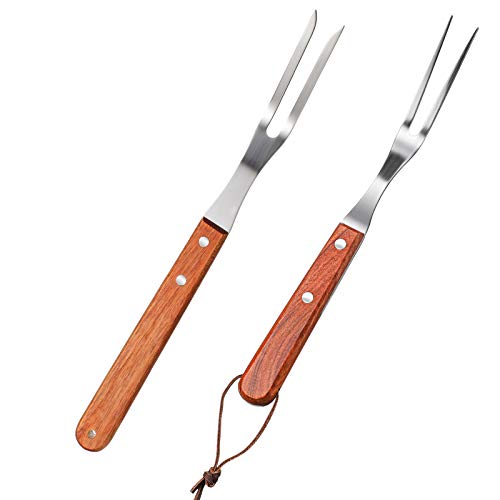 Meat Forks with Rosewood Handle and Stainless Steel Carving Fork Barbecue Fork for Christmas Kitchen Roast (2 Pieces,13 Inch, 10 Inch)