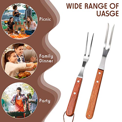 Meat Forks with Rosewood Handle and Stainless Steel Carving Fork Barbecue Fork for Christmas Kitchen Roast (2 Pieces,13 Inch, 10 Inch)