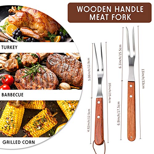 Meat Forks with Rosewood Handle and Stainless Steel Carving Fork Barbecue Fork for Christmas Kitchen Roast (2 Pieces,13 Inch, 10 Inch)