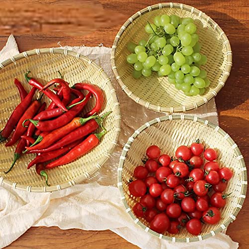 Cedilis 3 Pack Bamboo Basket Tray, Wicker Bread Basket, 100% Natural Handmade Woven Fruit Basket, U Shape Holder Flat Shallow Vegetables Serving Basket, Stackable, 10Inch, 11Inch, 12Inch