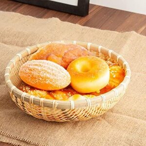 Cedilis 3 Pack Bamboo Basket Tray, Wicker Bread Basket, 100% Natural Handmade Woven Fruit Basket, U Shape Holder Flat Shallow Vegetables Serving Basket, Stackable, 10Inch, 11Inch, 12Inch