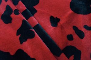 luvfabrics cow print velboa short fur pile upholstery drapery clothing fabric by the yard (black on red)