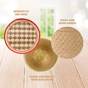 PANWA Bamboo Sticky Rice Serving Basket Handmade 100% Eco-Friendly Thai Kratip Container Prestige Collection Caramel and Natural with Vegetable Plant Based Dye - Food Safe