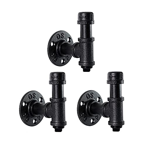 Home TZH Bathroom Towel Hooks for Hanging 3 Pack Vintage Industrial Pipe Towel Holder Black Wall Mounted Heavy Duty Hook Decorative for Farmhouse Bathroom Kitchen(3, Black)