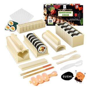 tantivybo 16 in 1 sushi making kit deluxe edition, sushi maker set with complete 8 shapes sushi rice mold & temaki roller, easy home diy sushi tool for beginners, instruction manuel included