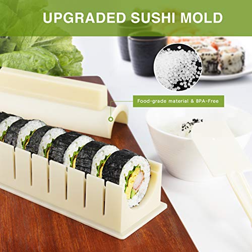 TantivyBo 16 In 1 Sushi Making Kit Deluxe Edition, Sushi Maker Set with Complete 8 Shapes Sushi Rice Mold & Temaki Roller, Easy Home DIY Sushi Tool for Beginners, Instruction Manuel Included