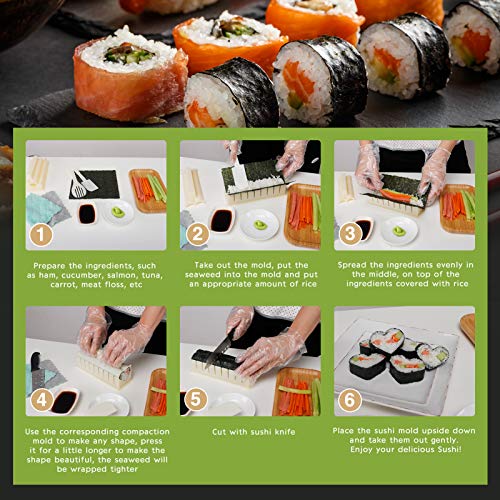 TantivyBo 16 In 1 Sushi Making Kit Deluxe Edition, Sushi Maker Set with Complete 8 Shapes Sushi Rice Mold & Temaki Roller, Easy Home DIY Sushi Tool for Beginners, Instruction Manuel Included