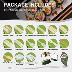 TantivyBo 16 In 1 Sushi Making Kit Deluxe Edition, Sushi Maker Set with Complete 8 Shapes Sushi Rice Mold & Temaki Roller, Easy Home DIY Sushi Tool for Beginners, Instruction Manuel Included