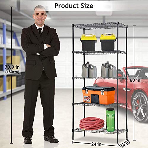 NSF 5-Tier Wire Shelving Unit, Layer Shelf Utility Steel Commercial Grade Storage Shelves Heavy Duty Metal Shelves Organizer Rack with Leveling Feet for Kitchen Office Garage, 24"L x 14"W x 60"H,Black