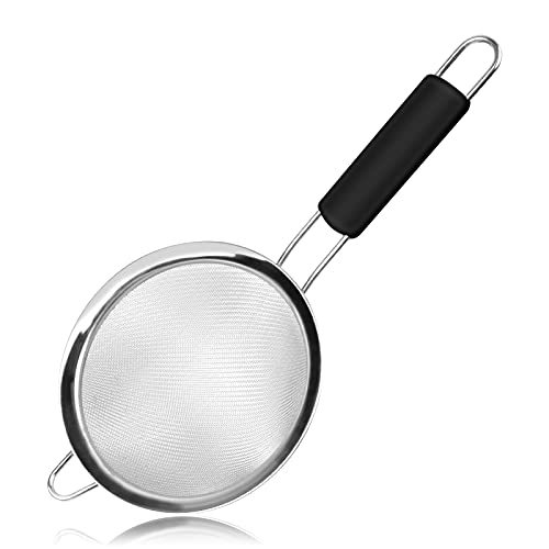 KUFUNG Stainless Steel Mesh Strainer - Strainers Fine Mesh & Wire Sieve with Non-Slip Handles - Kitchen Strainer For Sifting, Straining, & Draining (S, Black)…