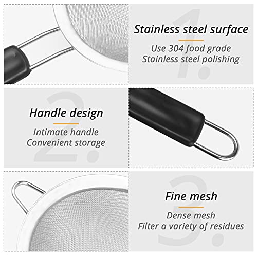 KUFUNG Stainless Steel Mesh Strainer - Strainers Fine Mesh & Wire Sieve with Non-Slip Handles - Kitchen Strainer For Sifting, Straining, & Draining (S, Black)…