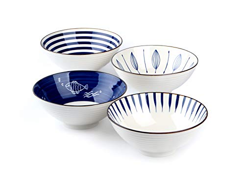 Porcelain Bowls Set of 4, Ceramic Salad Bowl, Large Serving Bowl for Desserts, Ramen, Pho, Noodles, 35 Ounce,8-inch Pho, Noodles, Asian dishes, Set of 4