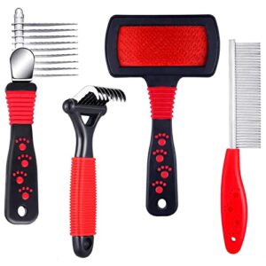 4 pieces pet comb dog dematting comb poodle brushes for grooming pet cat dematting comb cleaning slicker brush pet steel comb pet grooming tool dematting comb for removing hair knots dogs pets