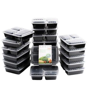 20 pack bento box, [36 oz] 3 compartment meal prep containers with lids -food storage containers bpa free plastic, lunch containers, microwavable, freezer and dishwasher safe