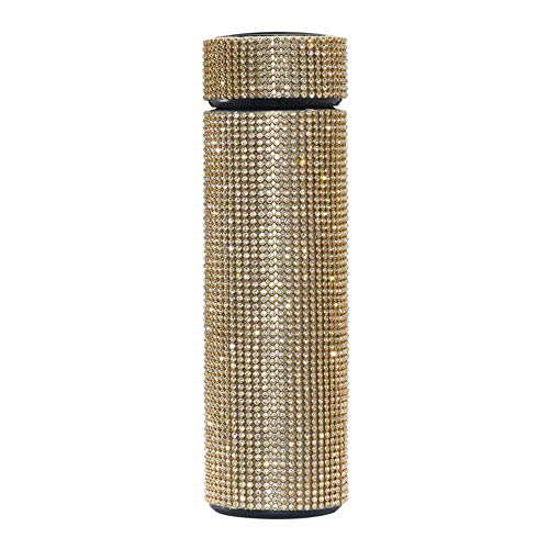 JHJHG 500ml Bling Rhinestone Thermos Bottle,Stainless Steel Thermos Cup,Diamond Vacuum Flask Thermo Water Bottle,Reusable Stainless Steel Water Bottle (Gold B)