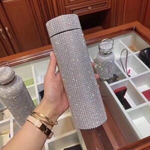 JHJHG 500ml Bling Rhinestone Thermos Bottle,Stainless Steel Thermos Cup,Diamond Vacuum Flask Thermo Water Bottle,Reusable Stainless Steel Water Bottle (Gold B)