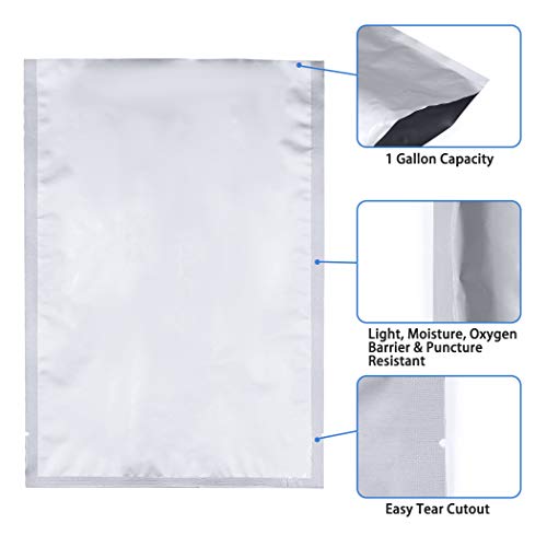 Mylar Bags 120 Packs 1 Gallon Heat Sealable 15''x10'' with 150 Packs 200cc Oxygen Absorbers Packets for Grains Dehydrated Vegetables Meat Food Storage, Food Grade, Vacuum Seal