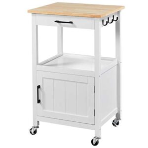 yaheetech rolling kitchen island with single door cabinet and storage shelf, kitchen cart with drawer on swivel wheels for dining room/living room, 18"x22"x35"h, white