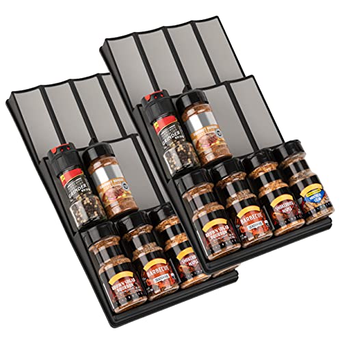 LIVORINI Spice Drawer Organizer | 3 Tier Kitchen Spice Rack Organizer for Drawer | Non-Skid storage Tray [2 Pack]