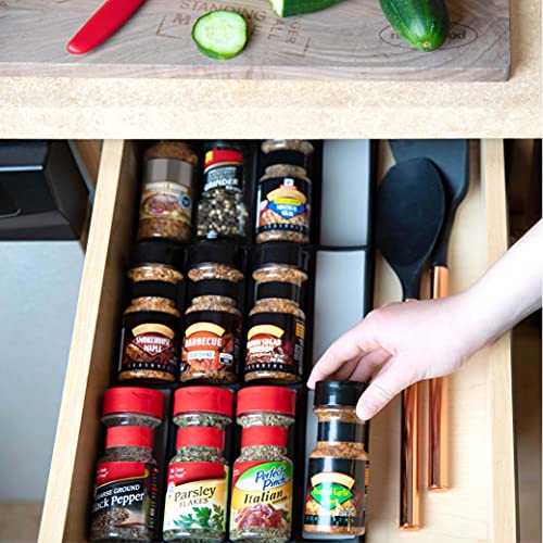 LIVORINI Spice Drawer Organizer | 3 Tier Kitchen Spice Rack Organizer for Drawer | Non-Skid storage Tray [2 Pack]