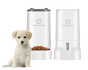 automatic pet feeder and water dispenser set cat and dog big capacity pet bowl for cats & small,medium, large dogs 1 gallon feeder and 3.7l waterer (waterer+feeder white)