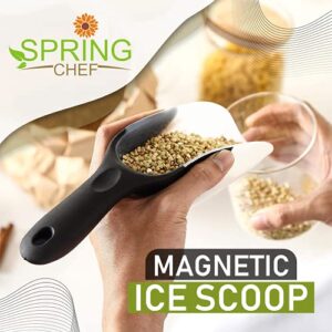 Spring Chef Magnetic Ice Scoop, Contoured Translucent Flexi-Plastic with Soft Grip Handle for Ice, Flour, Rice, Popcorn, Pet Food, Black