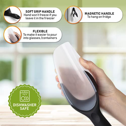 Spring Chef Magnetic Ice Scoop, Contoured Translucent Flexi-Plastic with Soft Grip Handle for Ice, Flour, Rice, Popcorn, Pet Food, Black