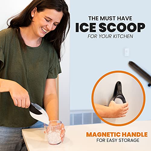 Spring Chef Magnetic Ice Scoop, Contoured Translucent Flexi-Plastic with Soft Grip Handle for Ice, Flour, Rice, Popcorn, Pet Food, Black