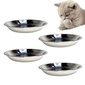 kathson stainless steel whisker relief cat bowl, 4 pcs shallow and wide bowls, pet cat & dog feeding large dishes fits with elevated stands pet bowl stand (7.00 inch dia.)
