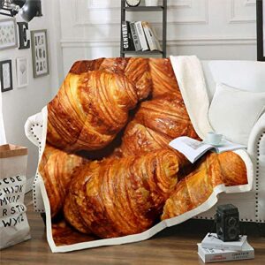 manfei fresh baked croissants bed throws fresh buttery croissants and rolls flannel fleece blanket for couch sofa food theme throw blanket cozy luxury bed blanket, baby size (30 x 40 inches)