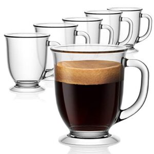 vivimee glass coffee mugs set of 6, clear coffee mug 15 oz, large glass mugs with handles for hot beverages, clear mugs for tea, cappuccino, latte, espresso coffee, juice, glass coffee cups