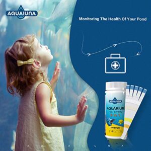 AQUALUNA Aquarium Test Strips 6 in 1 for Freshwater and Saltwater- Fish Tank Test Kit Monitoring Level of pH, Nitrate, Nitrite, General Hardness, Free Chlorine and Carbonate-100 Counts