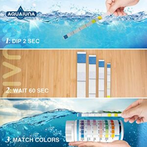 AQUALUNA Aquarium Test Strips 6 in 1 for Freshwater and Saltwater- Fish Tank Test Kit Monitoring Level of pH, Nitrate, Nitrite, General Hardness, Free Chlorine and Carbonate-100 Counts