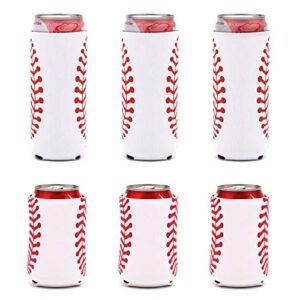 xinrui can coolers sleeves, 6 pack reusable beer bottle cup insulator 12 oz neoprene hot and cold drinks soda cover for events or weddings bachelorette parties funny party supplies(baseball)