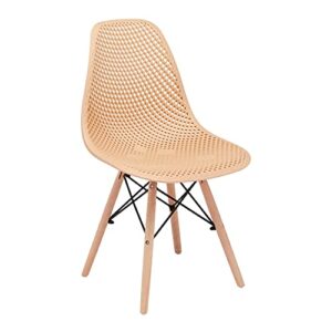 canglong dining mid century modern dsw hollow back design plastic shell armless side chair with beech wood legs, set of 1, beige
