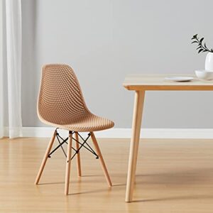 CangLong Dining Mid Century Modern DSW Hollow Back Design Plastic Shell Armless Side Chair with Beech Wood Legs, Set of 1, Beige