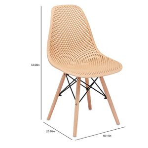 CangLong Dining Mid Century Modern DSW Hollow Back Design Plastic Shell Armless Side Chair with Beech Wood Legs, Set of 1, Beige