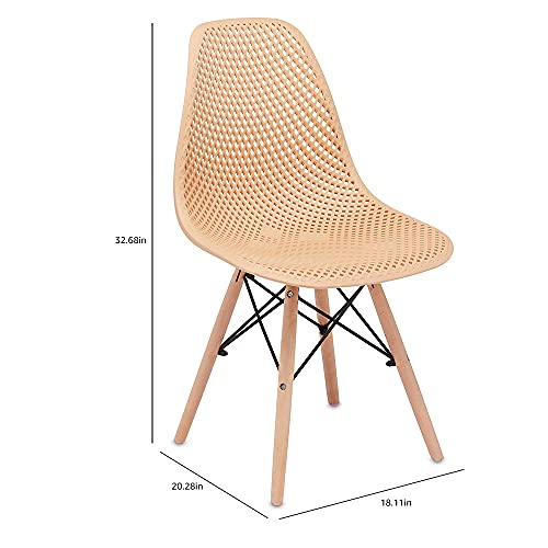 CangLong Dining Mid Century Modern DSW Hollow Back Design Plastic Shell Armless Side Chair with Beech Wood Legs, Set of 1, Beige