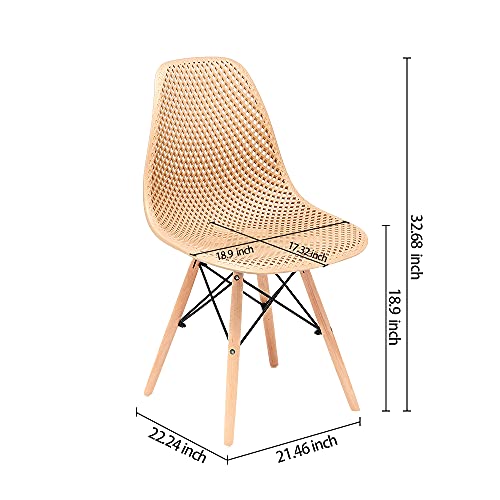 CangLong Dining Mid Century Modern DSW Hollow Back Design Plastic Shell Armless Side Chair with Beech Wood Legs, Set of 1, Beige