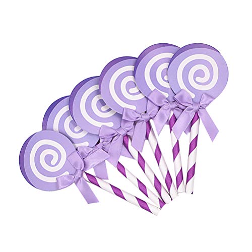 Amosfun Lollipop Cupcake Picks Paper Birthday Cake Toppers Lovely Lollipop Bow Cake Decorations Dessert Table Decorative Supplies Creative Lollipop Cake Insert Purple for Party Cake Decortion