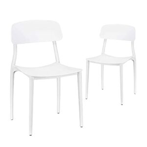 canglong slat back pp plastic dining chairs, set of 2, white