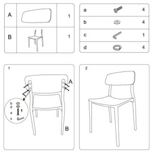 CangLong Slat Back PP Plastic Dining Chairs, Set of 2, White