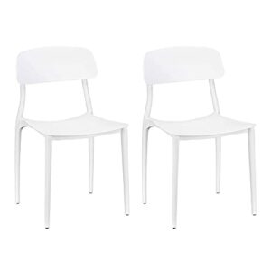 CangLong Slat Back PP Plastic Dining Chairs, Set of 2, White