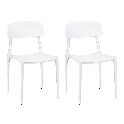 CangLong Slat Back PP Plastic Dining Chairs, Set of 2, White