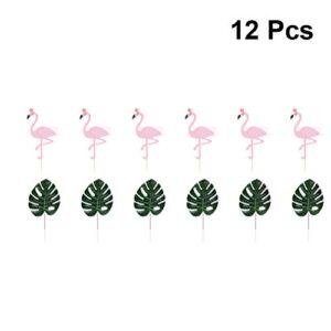 Amosfun Hawaiian Theme Cake Toppers Flamingo Cake Picks Monstera Cake Decoration Party Dessert Insert Favor (Monstera and Flamingo) for Party Cake Decortion