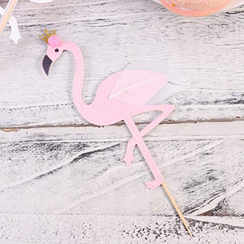 Amosfun Hawaiian Theme Cake Toppers Flamingo Cake Picks Monstera Cake Decoration Party Dessert Insert Favor (Monstera and Flamingo) for Party Cake Decortion